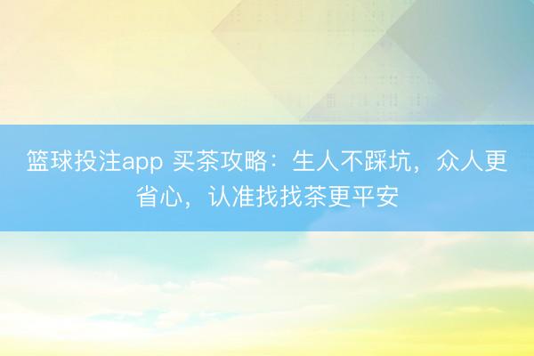 篮球投注app 买茶攻略:生人不踩坑,众人更省心,认准找找茶更平安