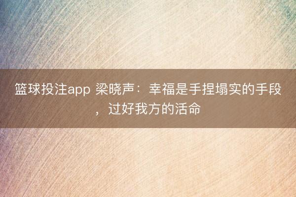 篮球投注app 梁晓声:幸福是手捏塌实的手段,过好我方的活命